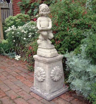 Emily Girl Stone Sculpture on Plinth - Large Garden Statue