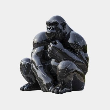 Imperial Gorilla 80cm Black Marble Garden Statue v1