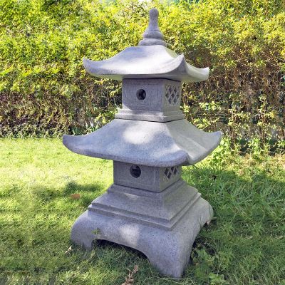 Two Tier Japanese Pagoda Lantern Granite Garden Ornament