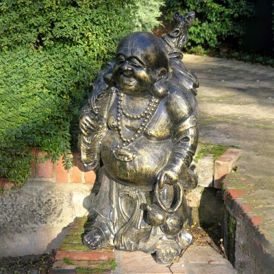 Laughing Buddha Bronze Metal Garden Statue