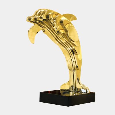 Aqua Dolphin 70cm Gold Metal Garden Sculpture