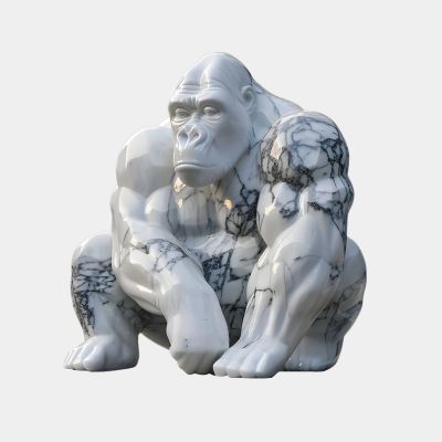 Imperial Gorilla 220cm White Marble Garden Statue v1