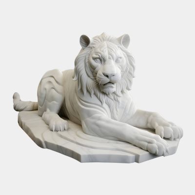Regal Tiger 120cm White Marble Garden Statue v1