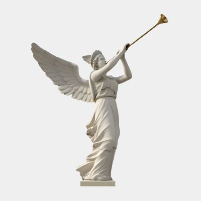 Clarion Angel 300cm White Marble Garden Statue
