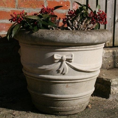 24" Ribbon Stone Vase Planter - Large Garden Planters