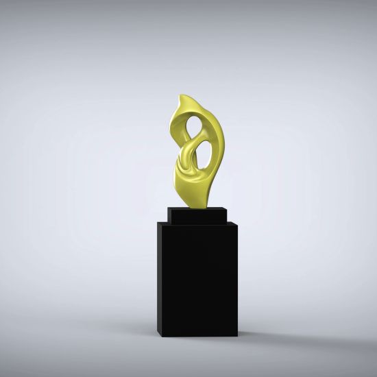 Evolution 127cm Yellow Contemporary Sculpture on Pedestal