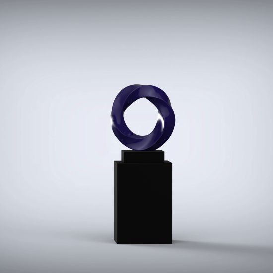 Halo 115cm Dolphin Blue Contemporary Sculpture on Pedestal
