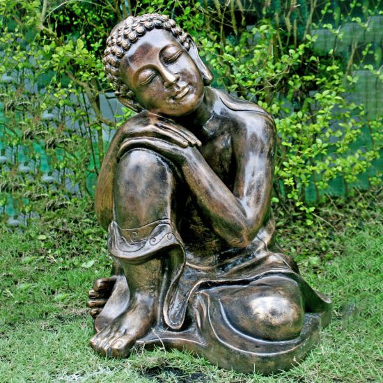 Gold Sleeping Deity Marble Resin Garden Ornament