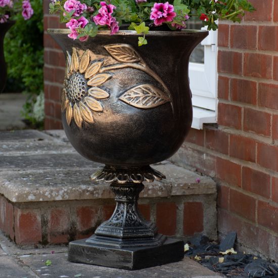 Sunflower Urn Bronze Metal Garden Planter