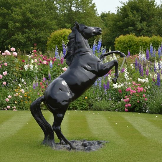 Majestic Horse 290cm Metal Black Garden Statue