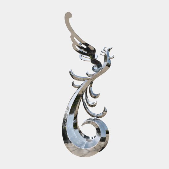 Phoenix Rising 212cm Silver Metal Garden Sculpture