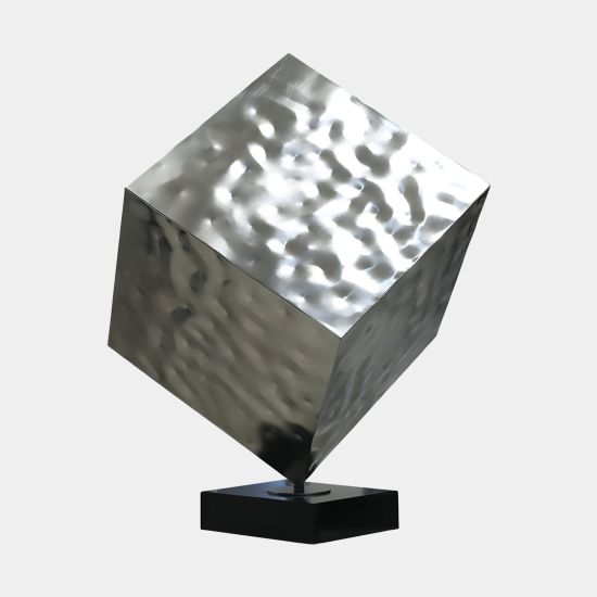 Hyper Cube 75cm Silver Metal Indoor Sculpture