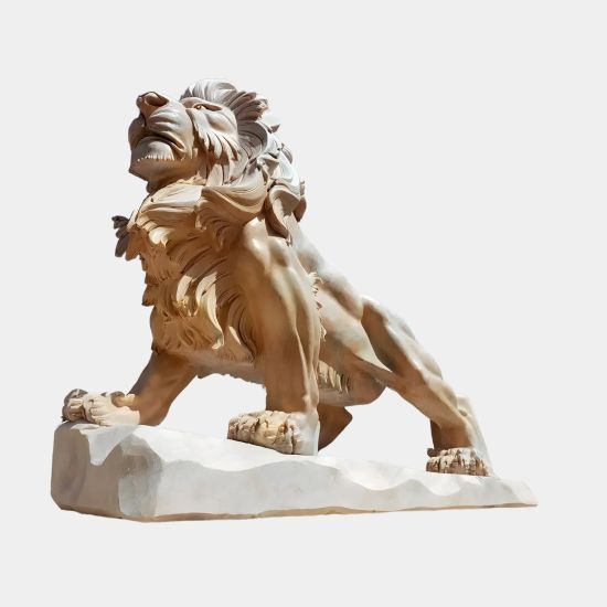 Majestic Lion 120cm Yellow Marble Garden Statue v1