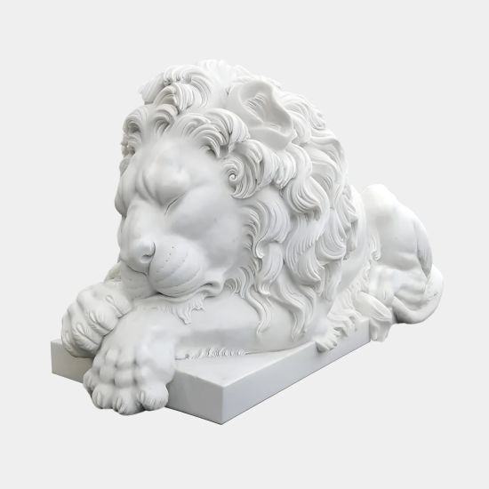 Imperial Lion 100cm White Marble Garden Statue