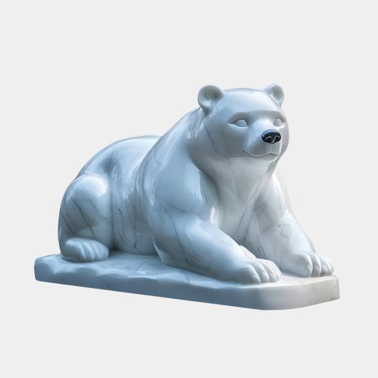 Polar Bear 65cm White Marble Garden Statue v1