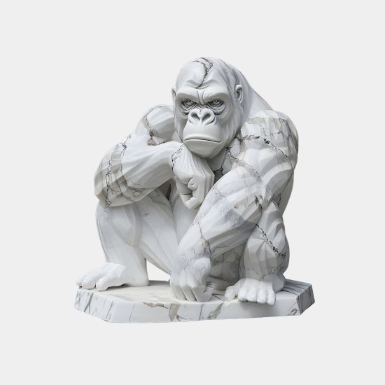 Imperial Gorilla 150cm White Marble Garden Statue v2