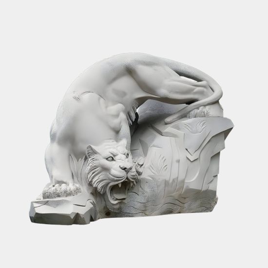 Majestic Tiger 150cm White Marble Garden Statue v2
