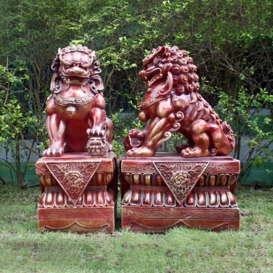 Foo Dogs 45cm Red Resin Garden Statues