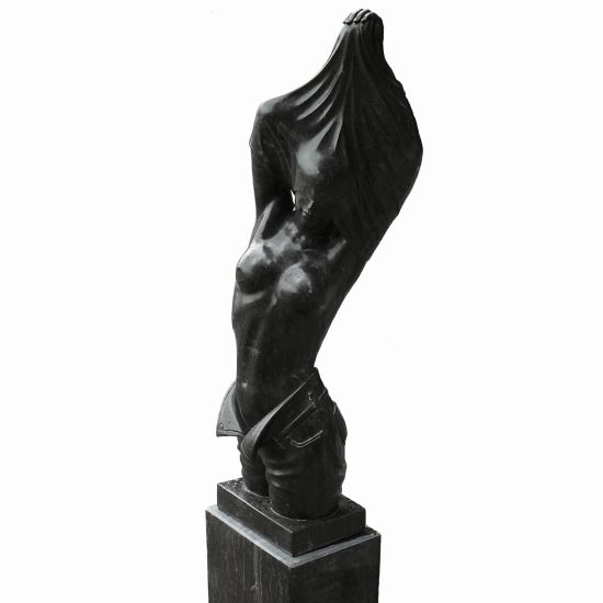 Reveal Black Marble Statue on Pedestal - 170cm Garden Sculpture