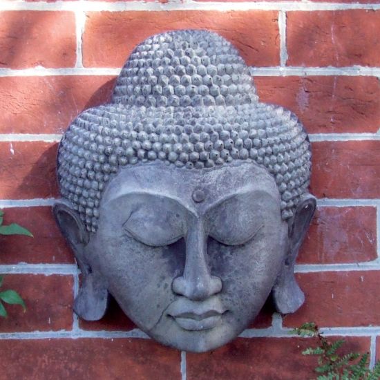 Stone Thai Buddha Head Wall Plaque - Garden Art
